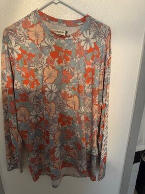 Magellan Outdoors Floral Performance Long Sleeve Top - Coral, Light Blue, Cream